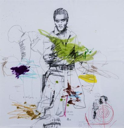 Gwenaël SALAÜN (Né en 1960) Elvis, 2008 Technique mixte sur papier Monogrammé et...