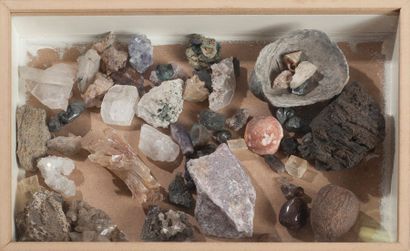 null Lot de minéraux dans boîte 26 x 39 cm.