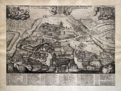 null BESANÇON (DOUBS) - 1667 - Très beau Plan de la ville avec 4 cartouches en angles...