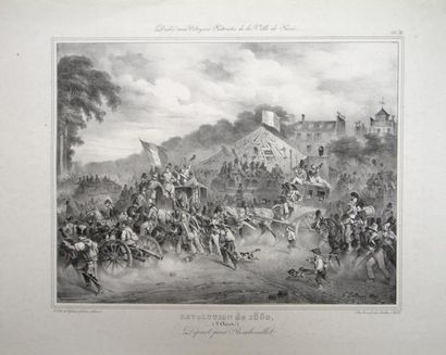 null «RÉVOLUTION DE 1830, 3 Août, Départ pour RAMBOUILLET (78)». 1830. Lithographie...