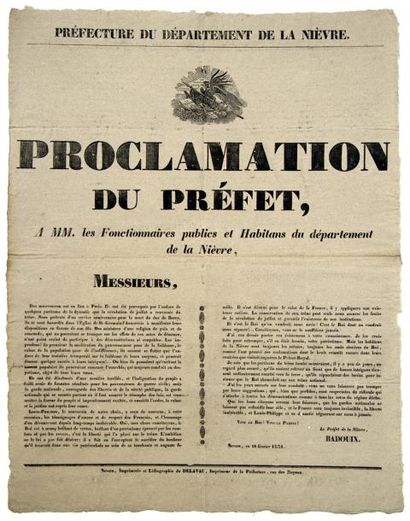 null (NIÈVRE - Révolution de Juillet - HENRY V) - Proclamation du Préfet BADOUIX,...
