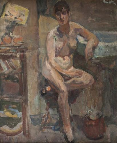 Vladimir NAIDITCH (1903-1980). Ecole russe Nu aux souliers noirs Huile sur toile,...