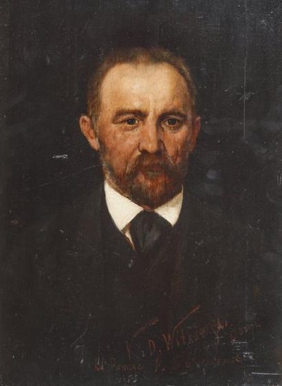 Karl WITKOWSKI (1860-1910) Portrait de Tomas Milatycki, 1889 Huile sur panneau, signée...