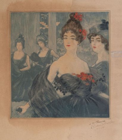 Richard RANFT (1862 - 1931) Au Bal, vers Aquatinte en couleurs Epreuve insolée, signée...