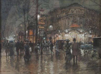 Georges STEIN (1870-1955) Rue animée à Paris Gouache, signée et située en bas à gauche...