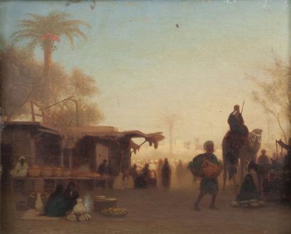 Attribué à Théodore FRERE (1814-1888) Vue du Caire Panneau. Situé au dos. 21,5 x...