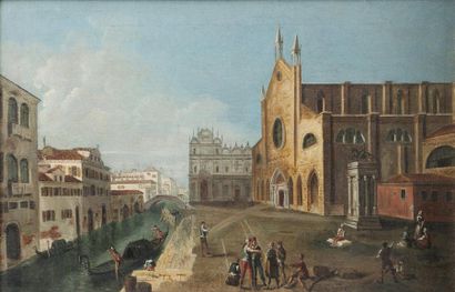ÉCOLE VÉNITIENNE vers 1800 Vue de l'église San Giovanni e Paolo Toile 30,5 x 46,5...