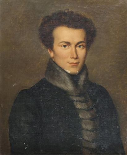 ÉCOLE FRANÇAISE VERS 1820 Portrait de jeune homme à l'habit noir Sur sa toile d'origine...