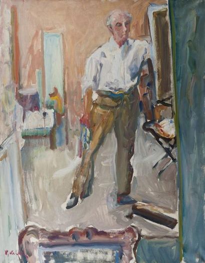 Vladimir NAIDITCH (1903-1980). Ecole russe Le peintre dans son atelier Huile sur...