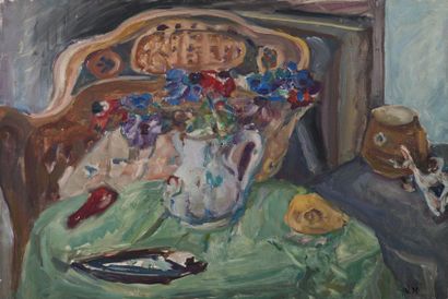 Vladimir NAIDITCH (1903-1980). Ecole russe Vase de fleurs Huile sur toile, monogrammée...