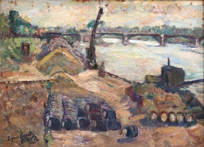 CAPPIELLO SUZANNE (1880 - 1969) «Bord de Seine en Normandie» Huile sur panneau signée...