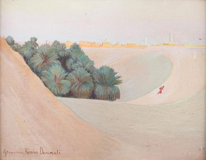 GENEVIÈVE BARRIER DEMNATI (1893-1964) Paysage. Peinture sur carton, signée en bas...