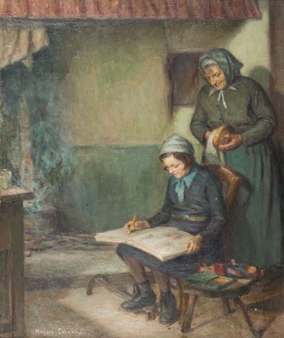 null Horace COLMAIRE (1875-1965) 

La jeune dessinatrice

Sur sa toile d'origine.

Signée...