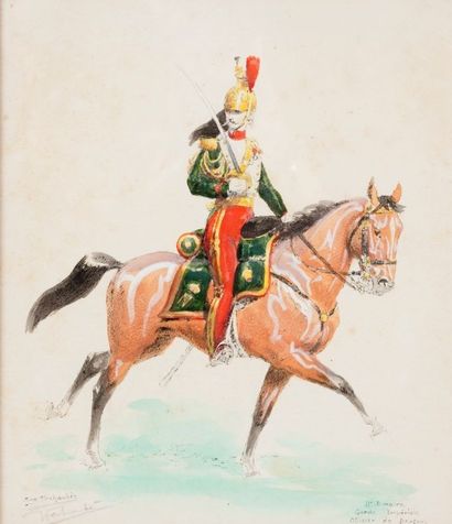 null Cavalier aquarellé « Hussard à cheval»

Epoque Napoléon III

