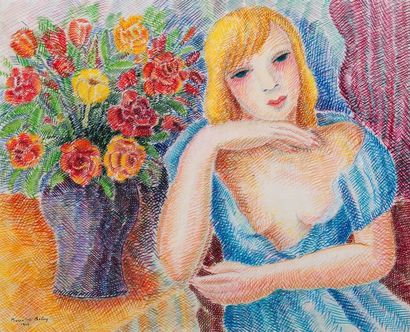 null Pierre de BELAY (1890-1947)

Femme accoudée près d'un vase fleuri

Gouache sur...