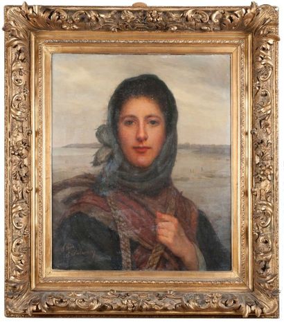  Eugénie-Marie SALANSON (Act. 1864-1892) 
Portrait de jeune pêcheuse, Granville...