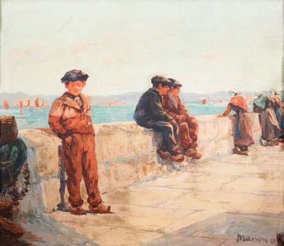  Alex MASSON ( XIXe-XXe siècle) 
Sur les remparts de Saint Malo 
Huile sur toile....