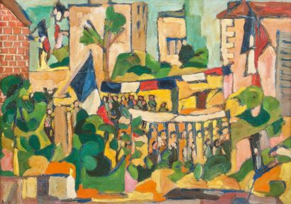 Paul ACKERMAN (1908-1981) Le 14 juillet place des lices à Saint-Tropez Peinture sur...