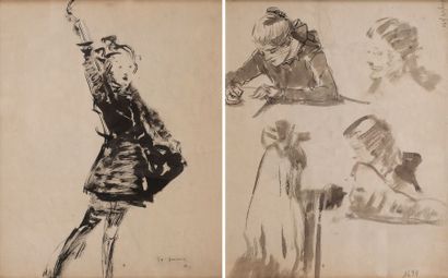 Frans SMEERS (1883-1960) Jeune fille au bras levé et Ecriture Encres double face,...