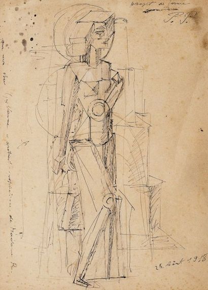 Victor Brauner (1903-1966) Faux Picasso Dessin original au crayon et à l'encre, circa...