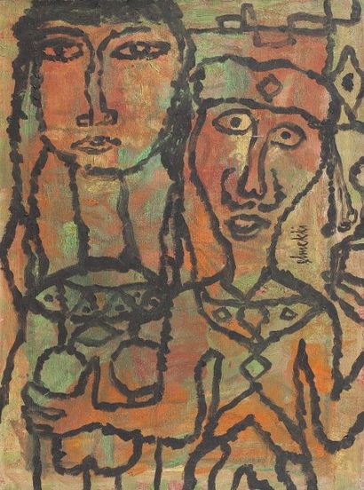 Hatim EL MEKKI (Indonésie, 1918-2003) Deux personnages Huile sur toile, signée au...