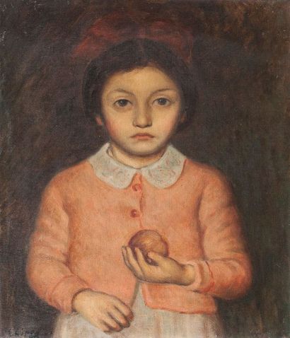 Enrique LOPEZ PAVEZ (Ecole chilienne) Portrait de fillette, 1942 Huile sur toile,...