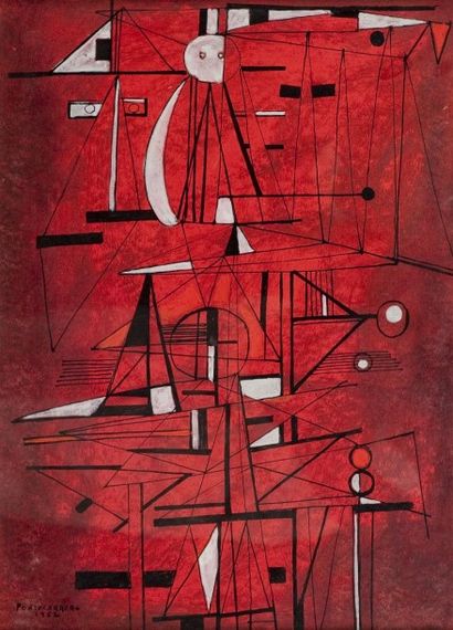 René PORTOCARRERO (1912-1985) Composition, 1952 Technique mixte sur papier, signée...