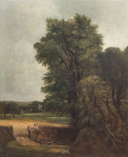 ÉCOLE ANGLAISE XIXème Le champ de blé Huile sur toile 51 x 42 cm