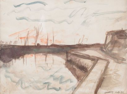 Lucien MAINSSIEUX (1885-1958) Quai, 1912 Aquarelle sur papier, signée, datée et située...