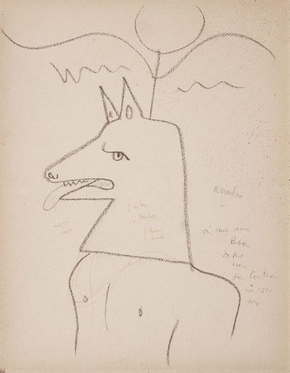 Jean COCTEAU (1889-1963) Anubis, 1951 Dessin signé en bas à droite 42 x 33 cm