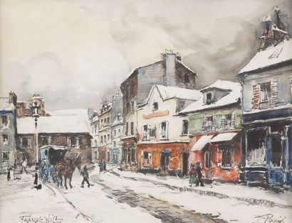 FRANK-WILL (1900-1951) Rue sous la neige à Paris Aquarelle et crayon sur papier,...