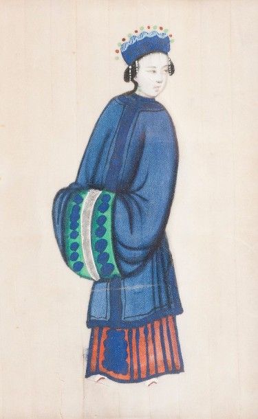 ECOLE CHINOISE Femme Gouache et aquarelle sur papier 8 x 11 cm (à vue)