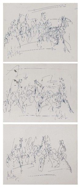 Gen PAUL (1895 1975) Courses de sulky Stylo à bille sur papier, deux signés en bas...