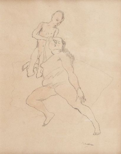 Jules PASCIN (1885-1930) Mère et enfant Crayon sur papier, signé en bas à droite...