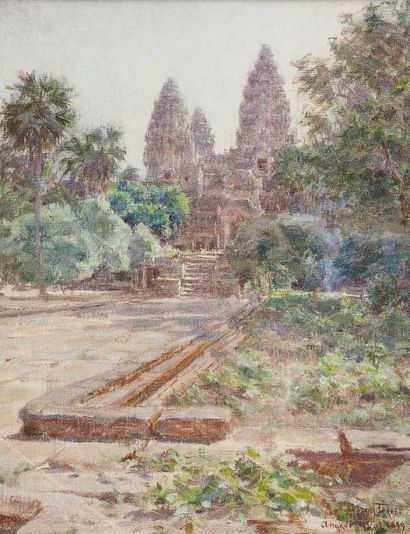 MARIUS PERRET (1853-1900) Les ruines d'Angkor Wat, 1899 Huile sur toile, signée,...