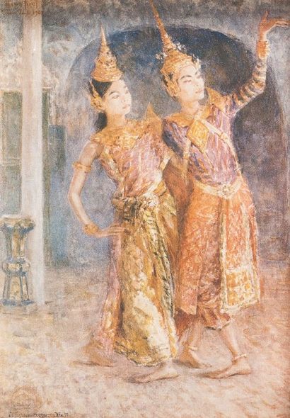 MARIUS PERRET (1853-1900) Danseuses thaïlandaises, 1900 Technique mixte sur panneau,...