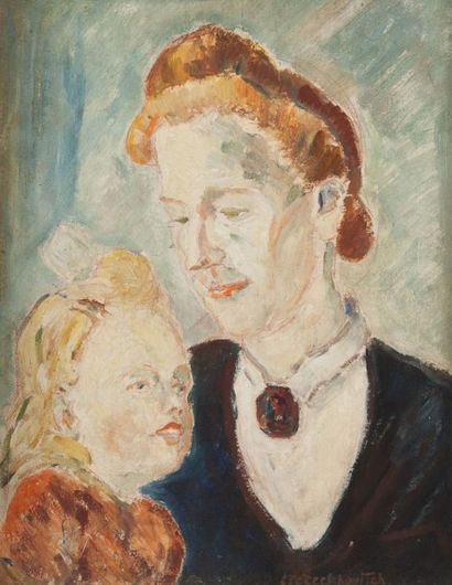 null Constantin TERECHKOVITCH (1902-1942) Mère et fille Huile sur panneau, signé...