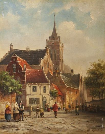 null Johannes Franciscus SPOHLER (1853-1894) Village Huile sur panneau, signé en...