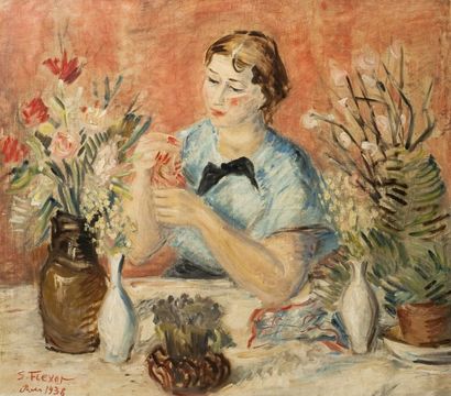 null Samson FLEXOR (1907-1971) Femme dans un intérieur, 1936 Huile sur toile, signé...