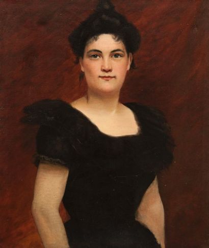 Robert de Rougé (? - 1916) Femme en noir. Toile, 73 x 60 cm. Rentoilé