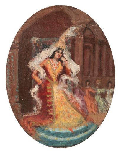 Robert de Rougé (? - 1916) La Reine sur son trône. Carton ovale 44 x 43 cm  Croquis...