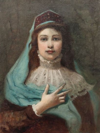 Robert de Rougé (? - 1916) Femme à la collerette. Toile, 61x 46 cm