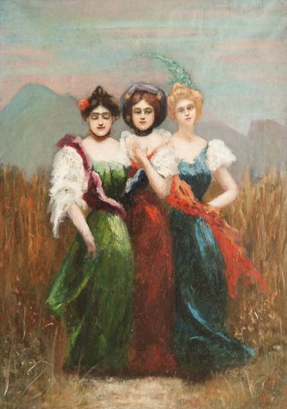 Robert de Rougé (? - 1916) Les trois amies. Toile, 93 x 65 cm