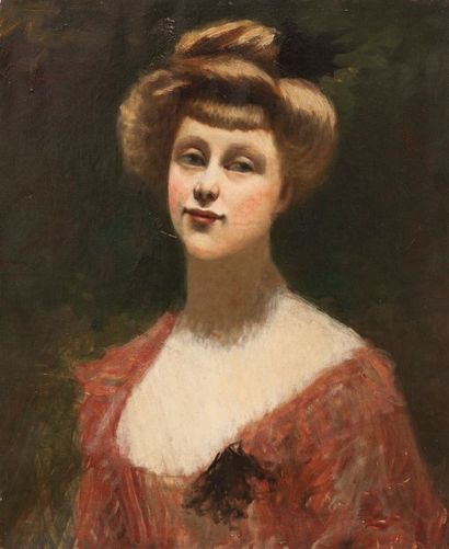 Robert de Rougé (? - 1916) Jeune fille au chignon. Toile, 46+ x 38 cm
