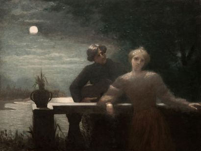 Robert de Rougé (? - 1916) Mélancolie au clair de lune. Toile, 89 x 116 cm