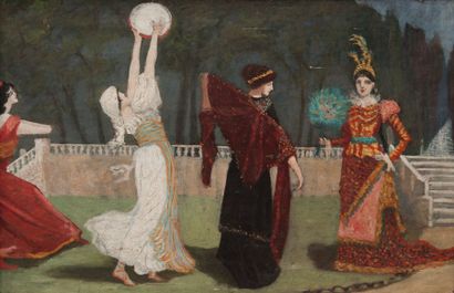 Robert de Rougé (? - 1916) Les gitanes dansantes. Toile, 71 x 114 cm