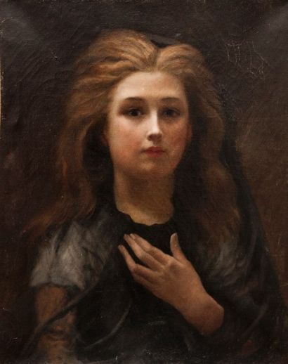 Robert de Rougé (? - 1916) Jeune fille, les cheveux défaits. Toile, 55 x 45 cm