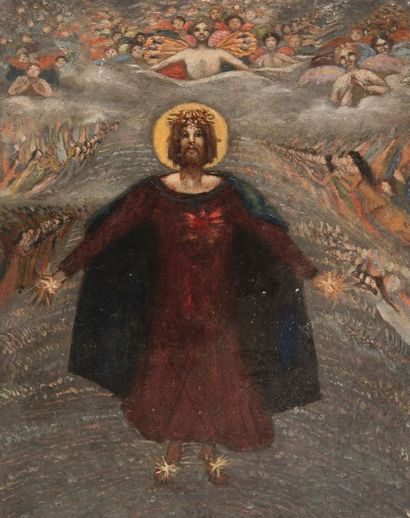 Robert de Rougé (? - 1916) Jésus entouré des anges. Toile, 35 x 27 cm