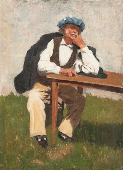 Robert de Rougé (? - 1916) Homme attablé. Toile, 60 x 46 cm Reentoilé