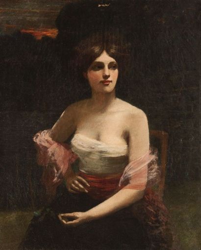 Robert de Rougé (? - 1916) Femme en buste. Toile, doublée de papier peint : 92 x...